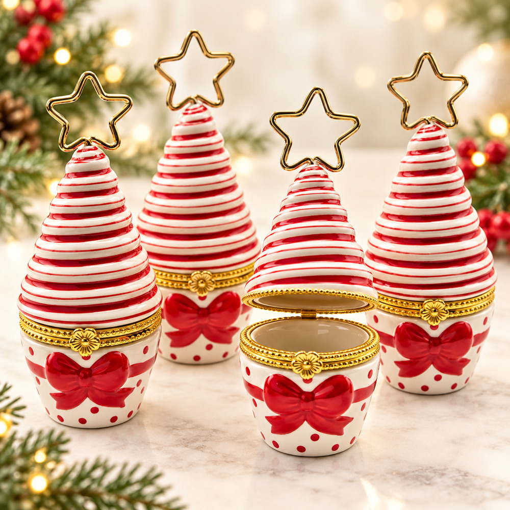 Harry David 2006 Christmas Tree Trinket Box Ornaments Place Card Holders Set 4